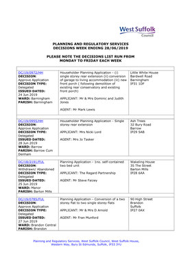 WSC Planning Decisions 26/19