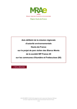 Avis Délibéré De La Mission Régionale D'autorité Environnementale Hauts