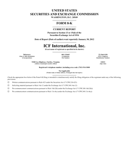 ICF International, Inc. (Exact Name of Registrant As Specified in Its Charter)