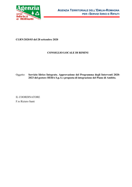 Deliberazione Del Consiglio Locale Di Rimini N. 3 Del 28 Settembre 2020