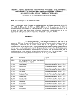 MODIFICA NOMINA DE CRUCES FERROVIARIOS PUBLICOS a NIVEL CONTENIDA EN EL DECRETO No