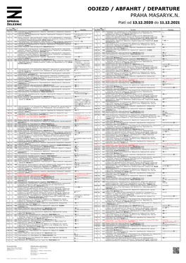 ODJEZD / ABFAHRT / DEPARTURE PRAHA MASARYK.N. Platí Od 13.12.2020 Do 11.12.2021