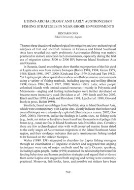 Ethno-Archaeology and Early Austronesian Fishing Strategies in Near-Shore Environments