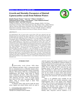 Growth and Mortality Parameters of Hairtail Lepturacanthus Savala from Pakistan Waters