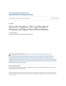 Nietzsche/Pentheus: the Last Disciple of Dionysus and Queer Fear of the Feminine C