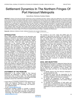 Settlement Dynamics in the Northern Fringes of Port Harcourt Metropolis