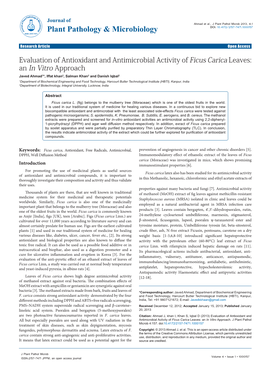 Evaluation of Antioxidant and Antimicrobial Activity of Ficus Carica Leaves: an in Vitro Approach