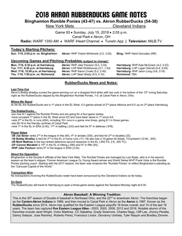 Rubberducks Game Notes 071518