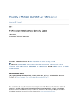 Certiorari and the Marriage Equality Cases