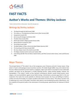 FAST FACTS Author's Works and Themes: Shirley Jackson