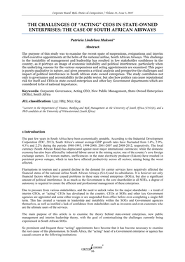 The Challenges of “Acting” Ceos in State-Owned Enterprises: the Case of South African Airways