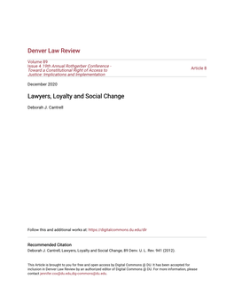 Lawyers, Loyalty and Social Change