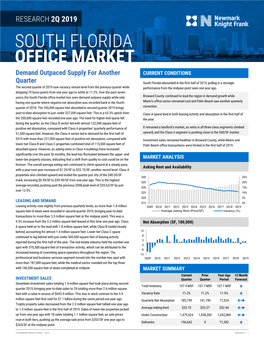 SOUTH FLORIDA OFFICE MARKET Demand Outpaced Supply for Another CURRENT CONDITIONS