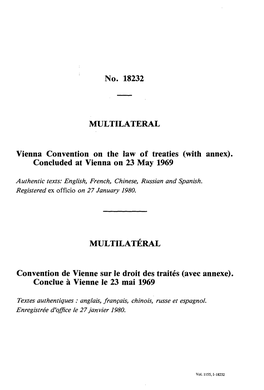 MULTILATERAL Vienna Convention on the Law of Treaties