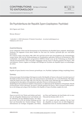 Die Psychidenfauna Der Republik Zypern (Lepidoptera: Psychidae)