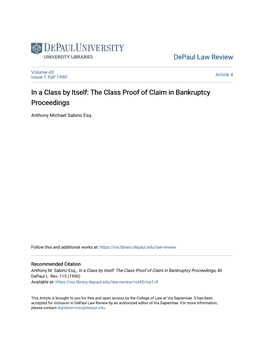 The Class Proof of Claim in Bankruptcy Proceedings