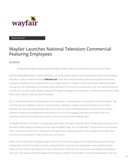 Wayfair Launches National Television Commercial Featuring Employees