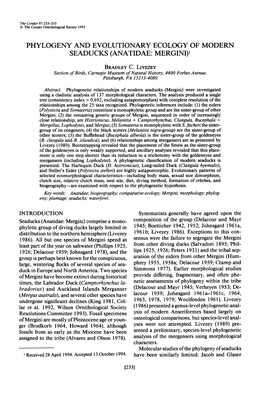 PHYLOGENY and EVOLUTIONARY ECOLOGY of MODERN SEADUCKS (ANATIDAE: MERGINI)L