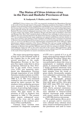 The Status of Citrus Tristeza Virus in the Fars and Bushehr Provinces of Iran