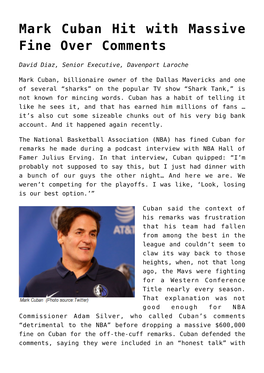 Mark Cuban Hit with Massive Fine Over Comments