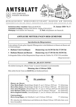 Amtsblatt Nr. 05 Vom 31.01.2020