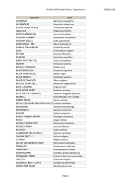 Species List 26/08/2010