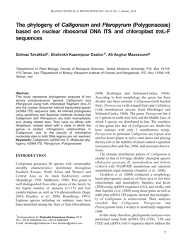 The Phylogeny of Calligonum and Pteropyrum (Polygonaceae) Based on Nuclear Ribosomal DNA ITS and Chloroplast Trnl-F Sequences