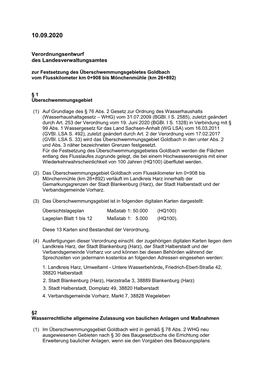 Verordnungsentwurf Des Landesverwaltungsamtes Zur Festsetzung Des Überschwemmungsgebietes Goldbach Vom Flusskilometer Km 0+908 Bis Mönchenmühle (Km 26+892)