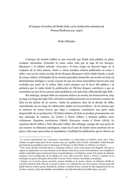 "El Ataque Al Molino" De Émile Zola, En La Traducción Anónima De Prensa Moderna (Ca. 1930)