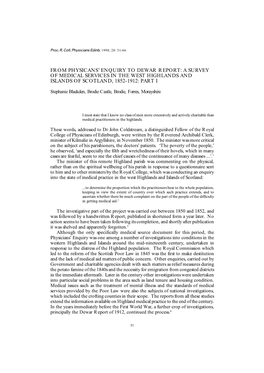 A Survey of Medical Services in the West Highlands and Islands of Scotland, 1852-1912: Part I