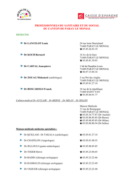 Professionnels Du Sanitaire Et Du Social Du Canton De Paray Le Monial