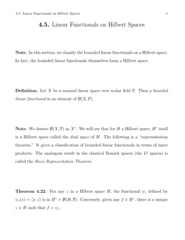 4.5. Linear Functionals on Hilbert Spaces 1 4.5