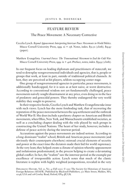 The Peace Movement: a Necessary Corrective