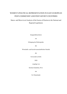 Women's Political Representation in East-European Post-Communist And