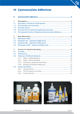 IV Cyanoacrylate Adhesives