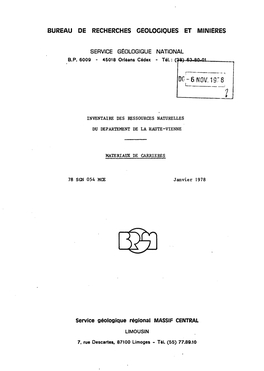 Bureau De Recherches Geologiques Et Minieres Dc-6. Nov. 197 8