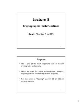 Lecture 5 (Cryptographic Hash Functions)