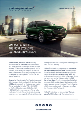 Vinfast Launches the Most Exclusive Car Model in Vietnam