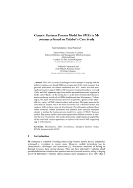 Generic Business Process Model for Smes in M- Commerce Based on Talabat’S Case Study