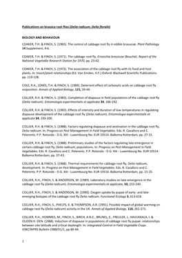 1 Publications on Brassica Root Flies (Delia Radicum, Delia Floralis
