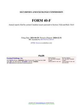 Curaleaf Holdings, Inc. Form 40-F Filed 2021-04-29