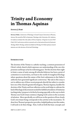 Trinity and Economy in Thomas Aquinas Steven J