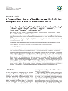 A Combined Water Extract of Frankincense and Myrrh Alleviates Neuropathic Pain in Mice Via Modulation of TRPV1