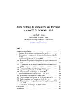 Uma História Do Jornalismo Em Portugal Até Ao 25 De Abril De 1974