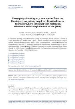 Insecta, Trichoptera, Limnephilidae) with Molecular, Taxonomic and Ecological Notes on the Group