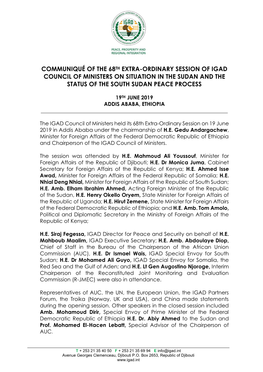 Communiqué of the 68Th Extra-Ordinary Session of Igad Council of Ministers on Situation in the Sudan and the Status of the South Sudan Peace Process