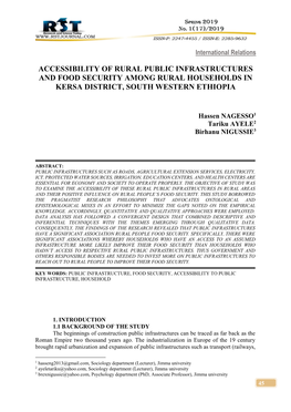 Accessibility of Rural Public Infrastructures and Food Security Among Rural Households in Kersa District, South Western Ethiopia