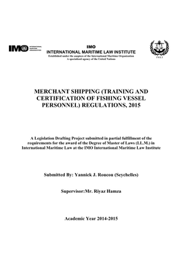 (Training and Certification of Fishing Vessel Personnel) Regulations, 2015
