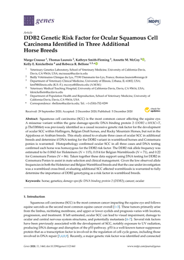 DDB2 Genetic Risk Factor for Ocular Squamous Cell Carcinoma Identiﬁed in Three Additional Horse Breeds