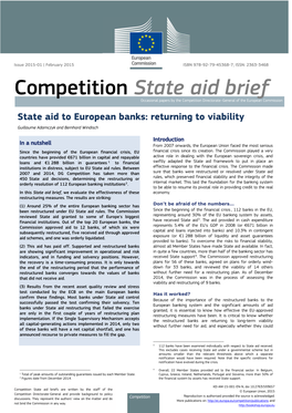 State Aid to European Banks: Returning to Viability Guillaume Adamczyk and Bernhard Windisch